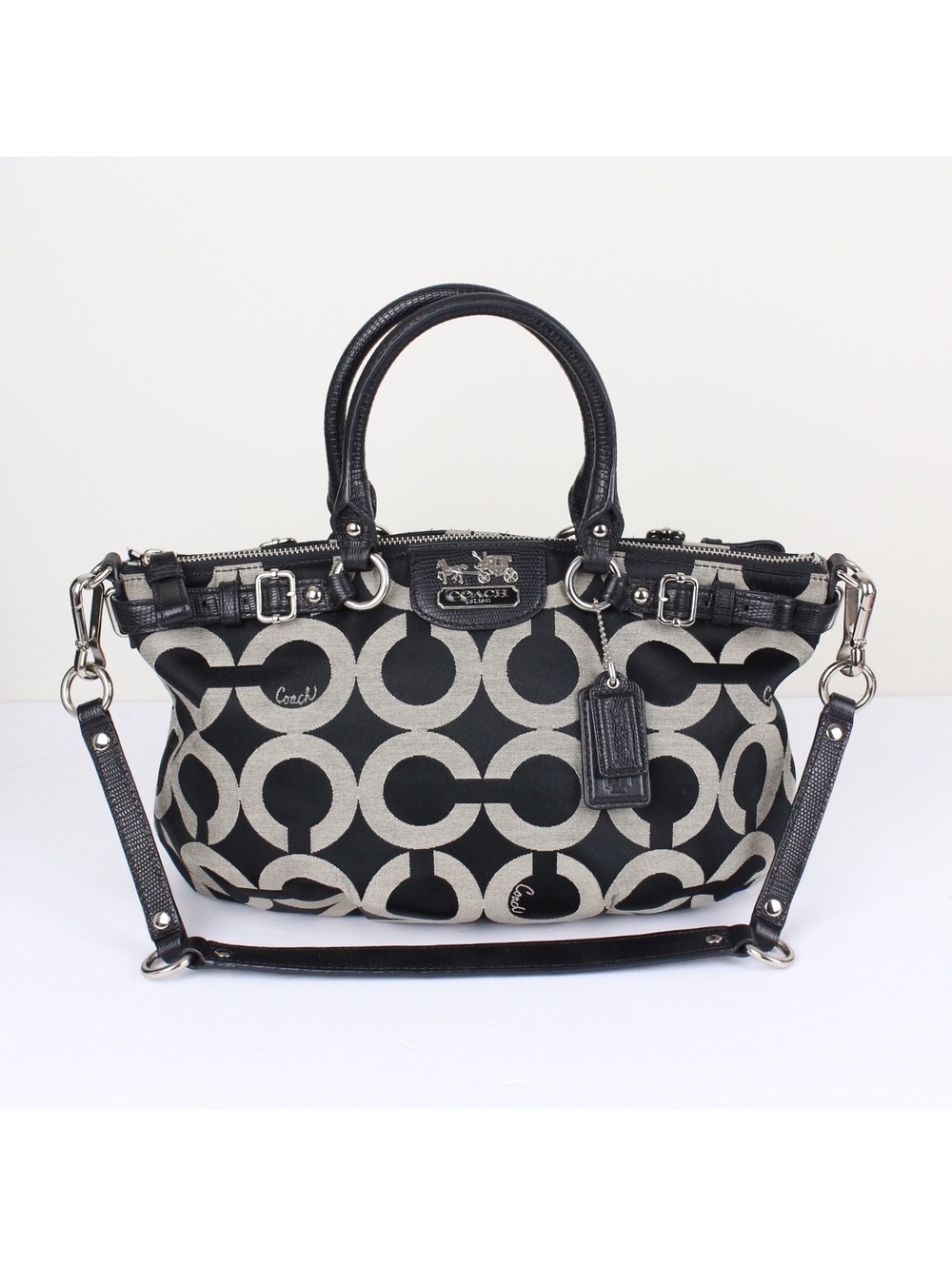 Vintage Coach 18650 Madison Op Art Sateen Sophia Satchel Black Grey